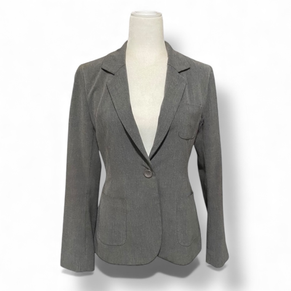 Gray Single Button Fitted Blazer Jacket Professional Spring Split Tail Comfy
